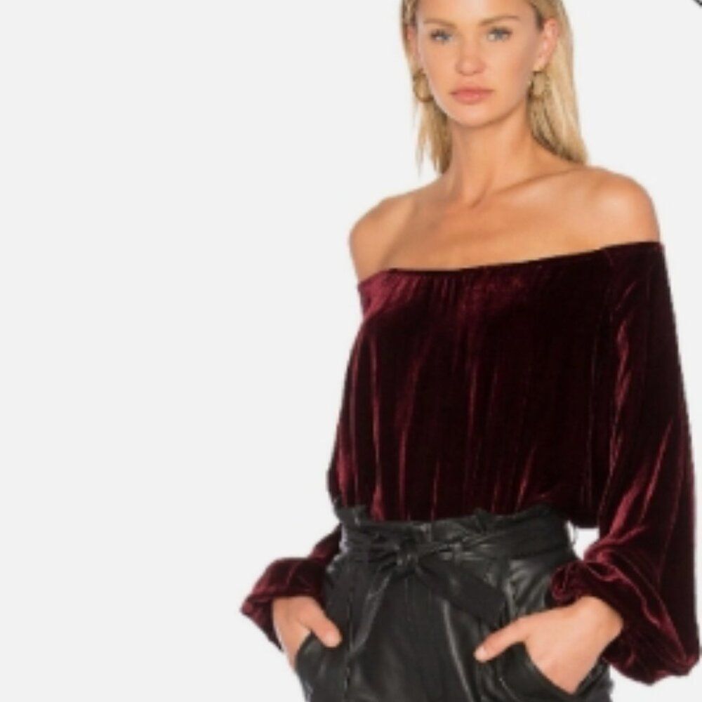 Mes Demoiselles Gianni Black Velvet Off-the- Shoulder Blouson Top in Size 36/6